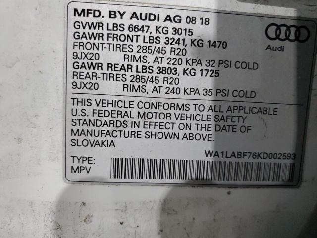 2019 AUDI Q7 PREMIUM - WA1LABF76KD002593