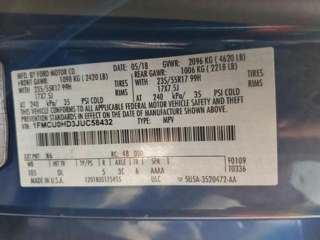 2018 FORD ESCAPE SEL 1FMCU0HD3JUC58432