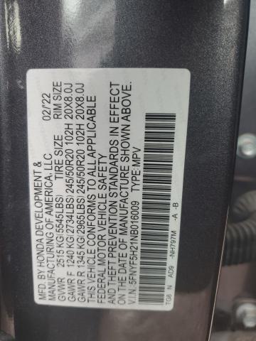 2022 HONDA PILOT SE 5FNYF5H21NB016009
