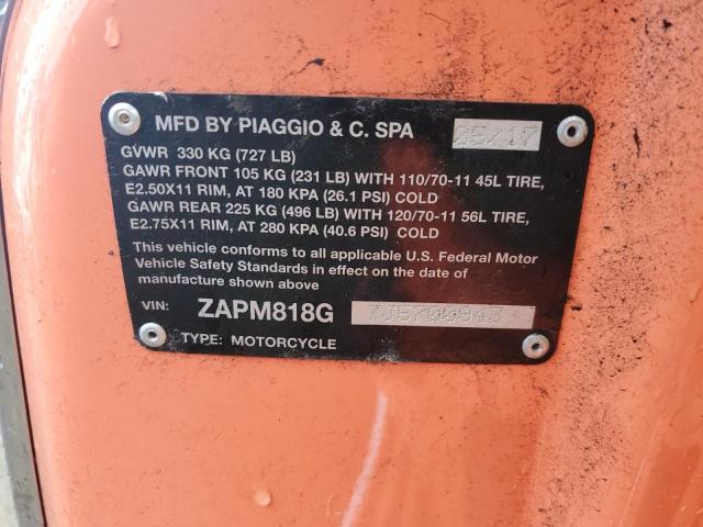 2018 VESPA PRIMAVERA ZAPM818G7J5700943