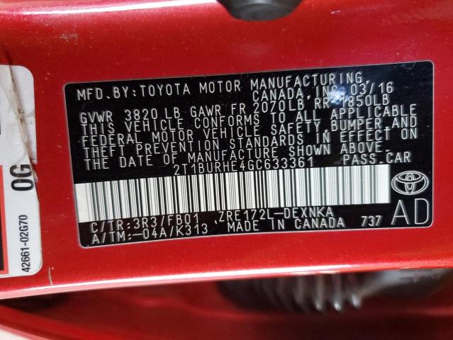 2016 TOYOTA COROLLA L - 2T1BURHE4GC633361