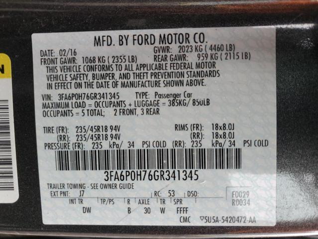 2016 FORD FUSION SE - 3FA6P0H76GR341345