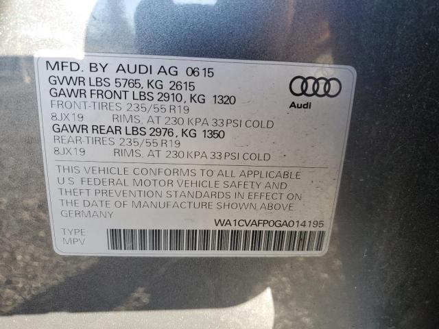 2016 AUDI Q5 TDI PRE WA1CVAFP0GA014195