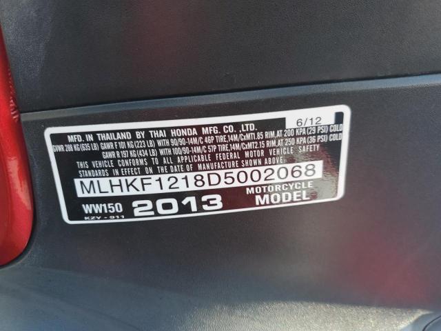 2013 HONDA PCX 150 MLHKF1218D5002068