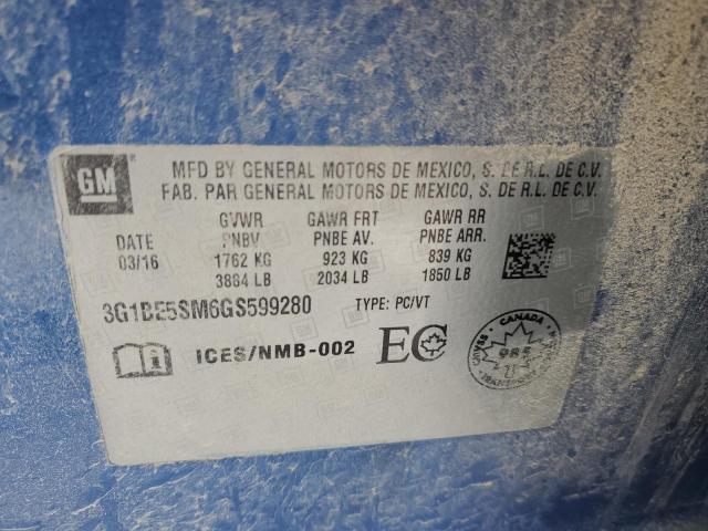 2016 CHEVROLET CRUZ 3G1BE5SM6GS599280