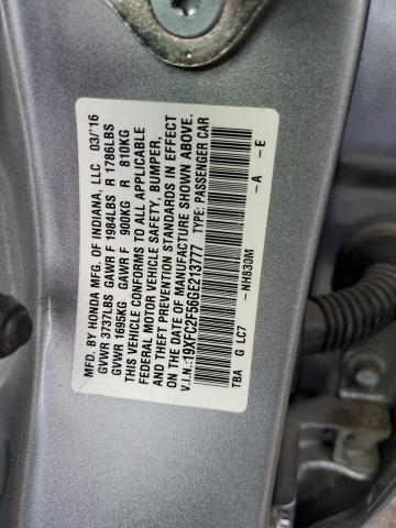 VIN 19XFC2F56GE213777 2016 HONDA CIVIC no.12