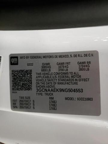 2022 CHEVROLET SILVERADO 3GCNAAEK9NG504553