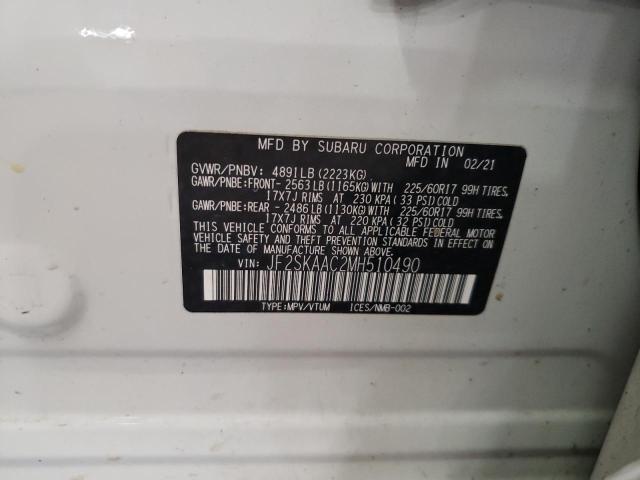 2021 SUBARU FORESTER JF2SKAAC2MH510490