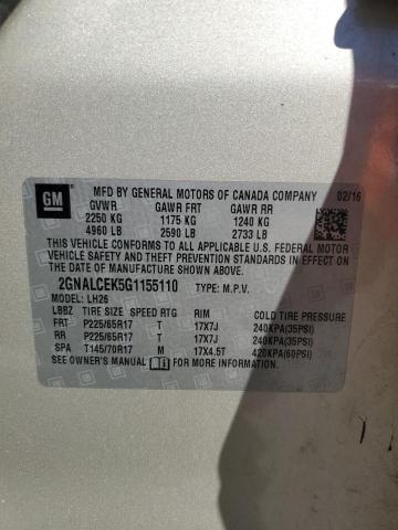 2016 CHEVROLET EQUINOX LT 2GNALCEK5G1155110