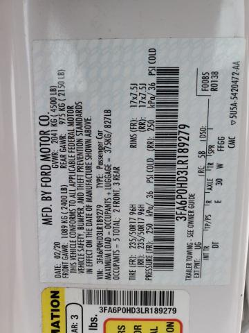 2020 FORD FUSION SE - 3FA6P0HD3LR189279