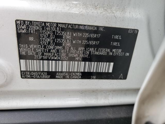 2019 TOYOTA RAV4 XLE 2T3P1RFV5KW042052