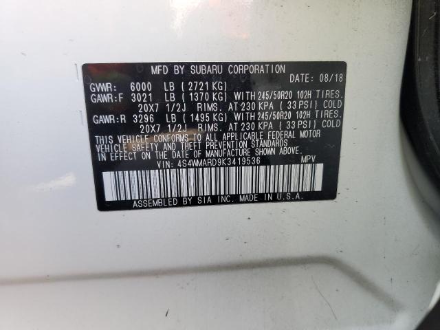 2019 SUBARU ASCENT TOU 4S4WMARD9K3419536