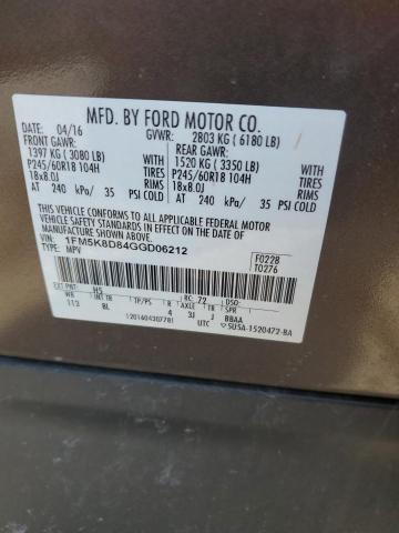 2016 FORD EXPLORER X - 1FM5K8D84GGD06212