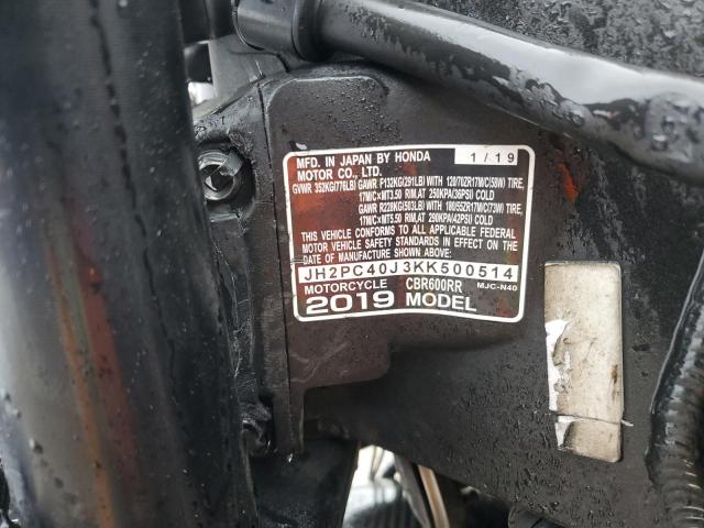 2019 HONDA CBR600 RR - JH2PC40J3KK500514