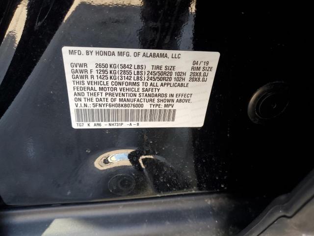 2019 HONDA PILOT ELIT - 5FNYF6H08KB076000