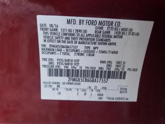 2016 FORD FLEX SEL 2FMGK5C86GBA17557
