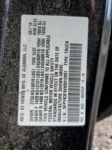 2019 HONDA RIDGELINE - 5FPYK3F8XKB012891