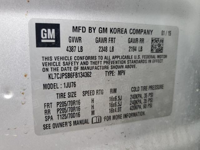 2015 CHEVROLET TRAX 1LS KL7CJPSB6FB134362