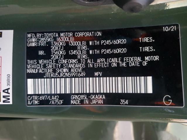 2022 TOYOTA 4RUNNER LI JTEKU5JR2N5991649
