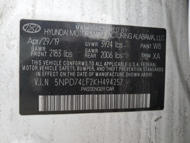 2019 HYUNDAI ELANTRA SE - 5NPD74LF2KH494257