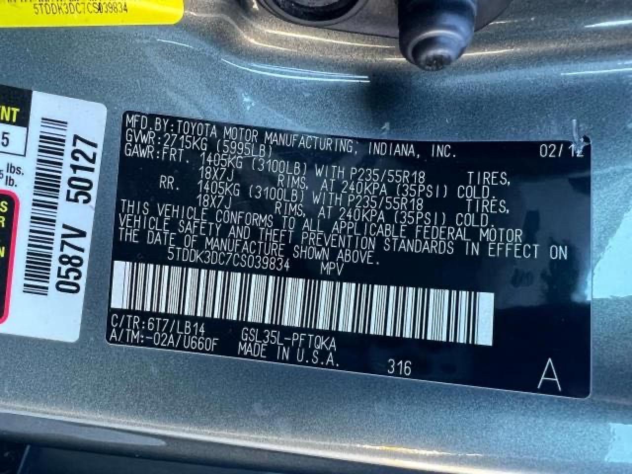 Lot #3048510869 2012 TOYOTA SIENNA XLE