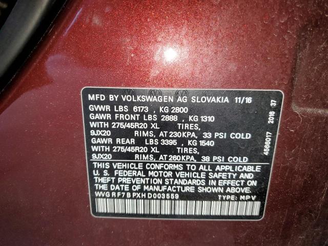 2017 VOLKSWAGEN TOUAREG WO WVGRF7BPXHD003559