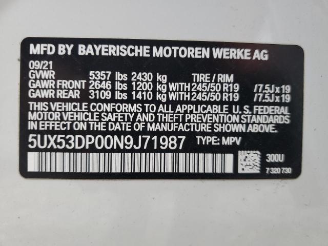 2022 BMW X3 XDRIVE3 - 5UX53DP00N9J71987