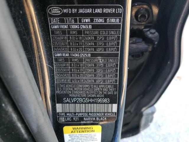 2017 LAND ROVER RANGE ROVE - SALVP2BG5HH196983