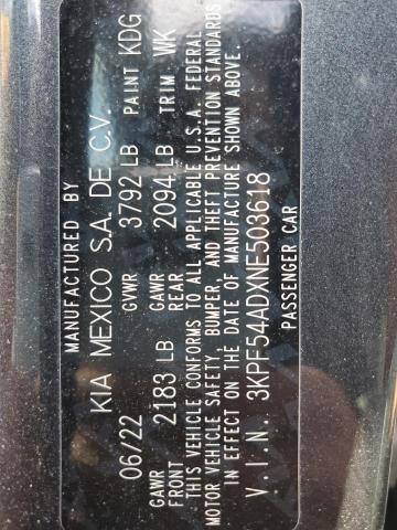 2022 KIA FORTE GT L 3KPF54ADXNE503618