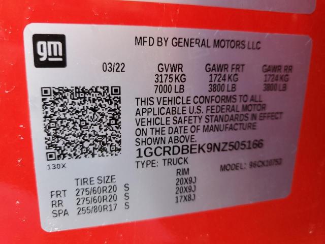 2022 CHEVROLET SILVERADO - 1GCRDBEK9NZ505166