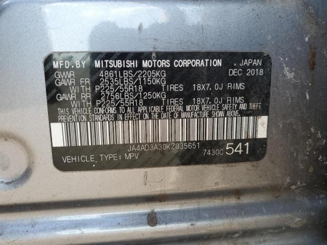 2019 MITSUBISHI OUTLANDER - JA4AD3A30KZ035651