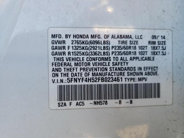 2015 HONDA PILOT EXL - 5FNYF4H52FB023461