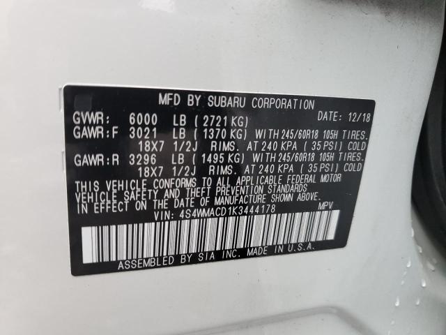 2019 SUBARU ASCENT PRE - 4S4WMACD1K3444178