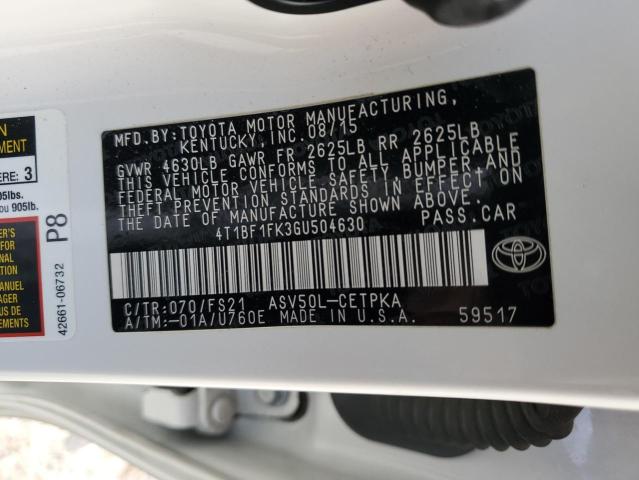 2016 TOYOTA CAMRY LE 4T1BF1FK3GU504630