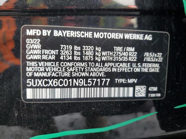 2022 BMW X7 M50I 5UXCX6C01N9L57177