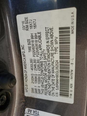2016 HONDA CR-V TOURI - 5J6RM4H90GL062524