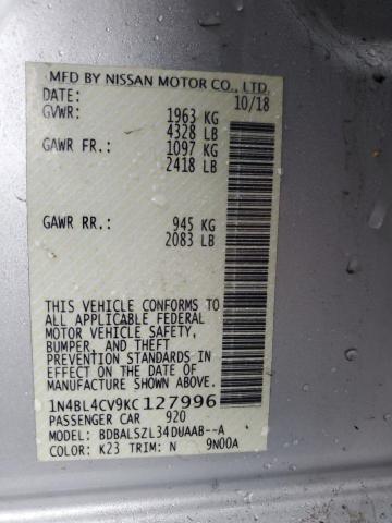 2019 NISSAN ALTIMA SR 1N4BL4CV9KC127996