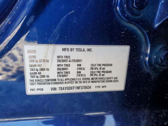 2022 TESLA MODEL Y - 7SAYGDEF1NF378634
