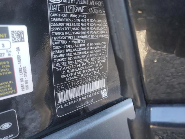 2022 LAND ROVER RANGE ROVE - SALWR2SU8NA219522