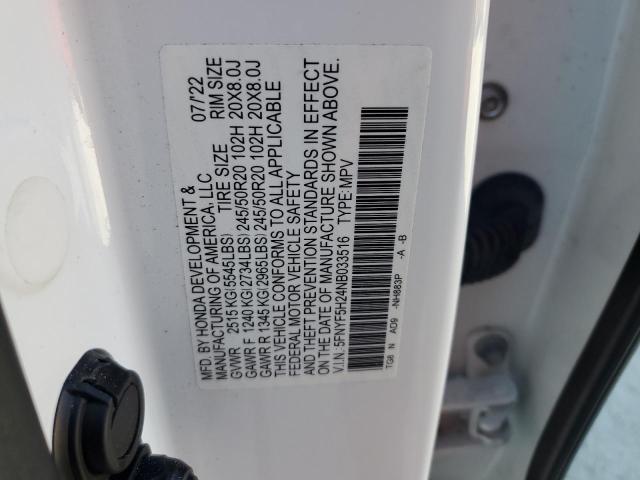 2022 HONDA PILOT SE 5FNYF5H24NB033516