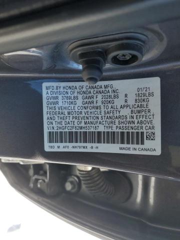 2021 HONDA CIVIC 2HGFC2F62MH537187