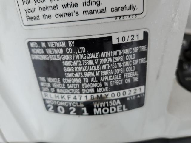 2021 HONDA WW150 A - RLHKF4718MY000221