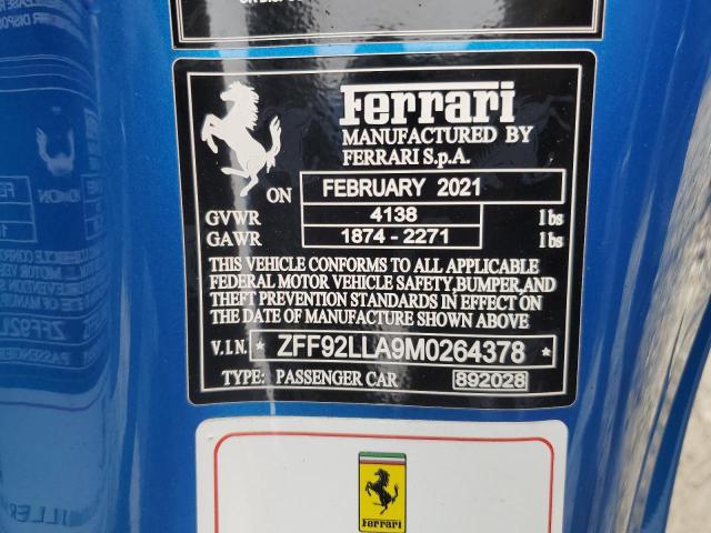 2021 FERRARI F8 TRIBUTO ZFF92LLA9M0264378