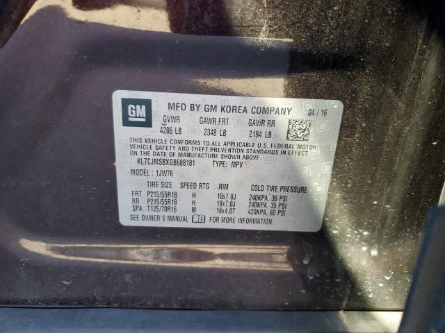 2016 CHEVROLET TRAX LTZ KL7CJMSBXGB688181