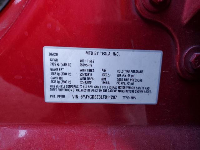 2020 TESLA MODEL Y - 5YJYGDEE3LF011297