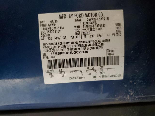 2020 FORD EXPLORER X 1FMSK8DH3LGC29135