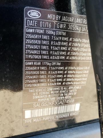 2016 LAND ROVER RANGE ROVE - SALGS2KF3GA274568