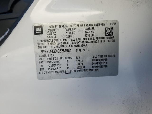 2016 CHEVROLET EQUINOX LT - 2GNFLFEK4G6251904