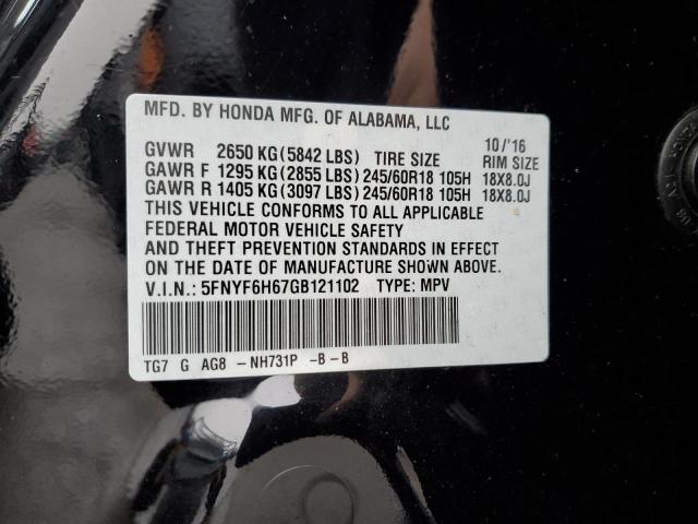 2016 HONDA PILOT EXL 5FNYF6H67GB121102