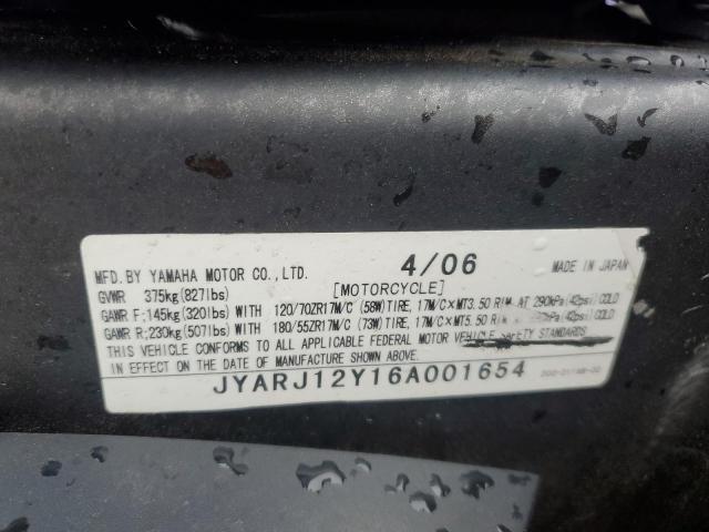 2006 YAMAHA YZFR6 C JYARJ12Y16A001654